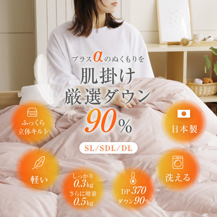 【洗えて暖かい】 羽毛肌掛けふとん ホワイトダウン90% シングルロング セミダブルロング ダブルロング 日本製