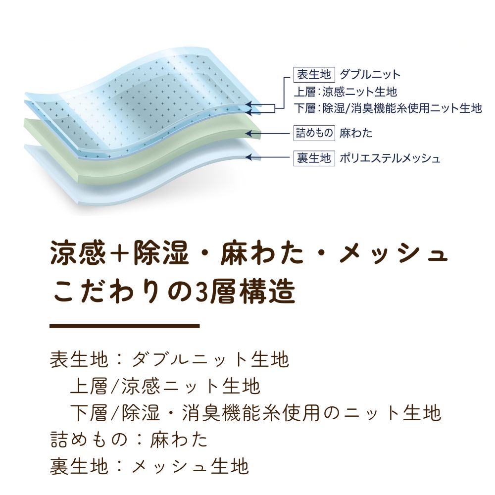 ピローパッド/接触冷感/麻わた