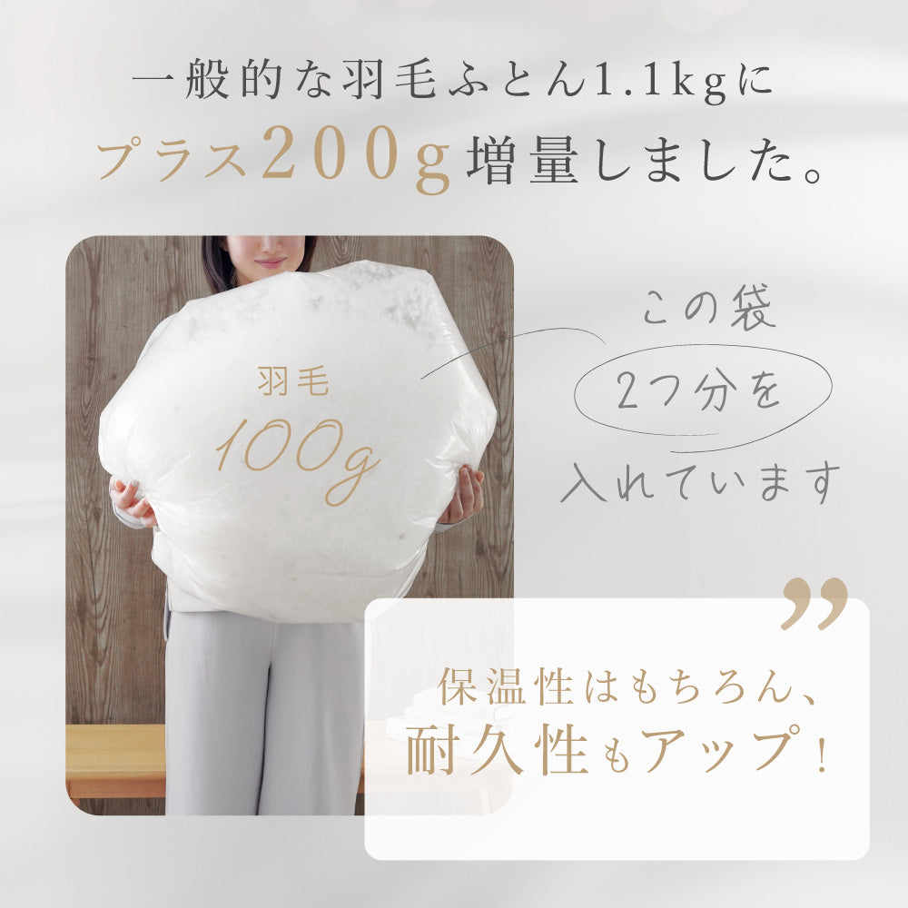 【お得な2枚セット】洗える羽毛掛けふとん/ホワイトダックダウン93%/1.3kg/増量タイプ