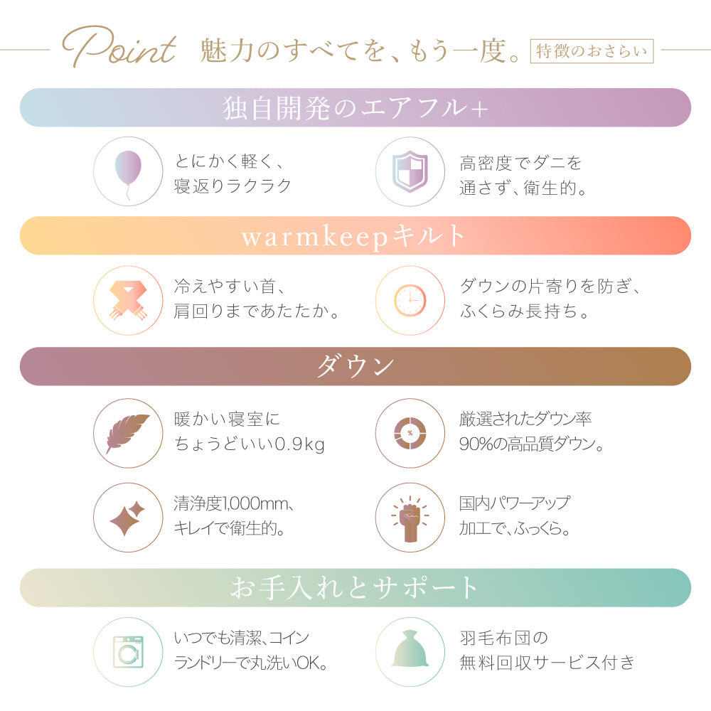 洗える羽毛掛けふとん/シルバーダウン90%/0.9kg/薄手タイプ