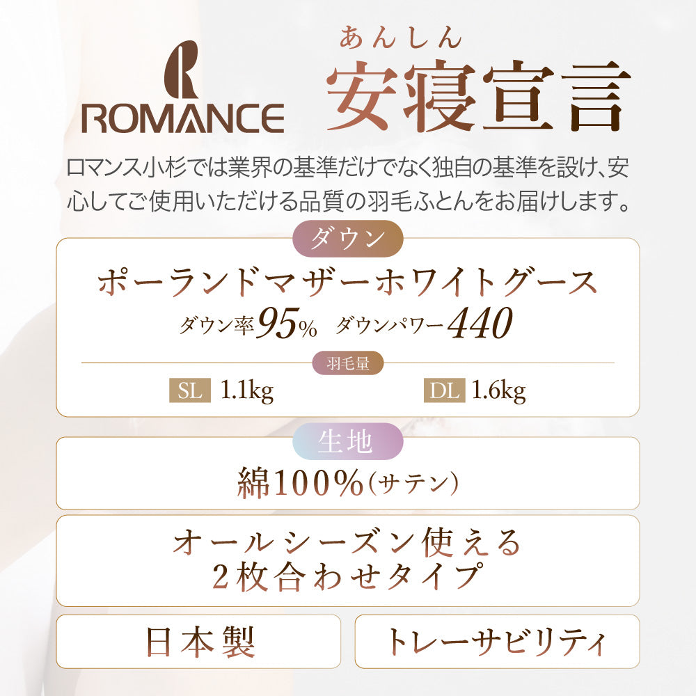2枚合わせ羽毛掛けふとん/マザーグースダウン95%