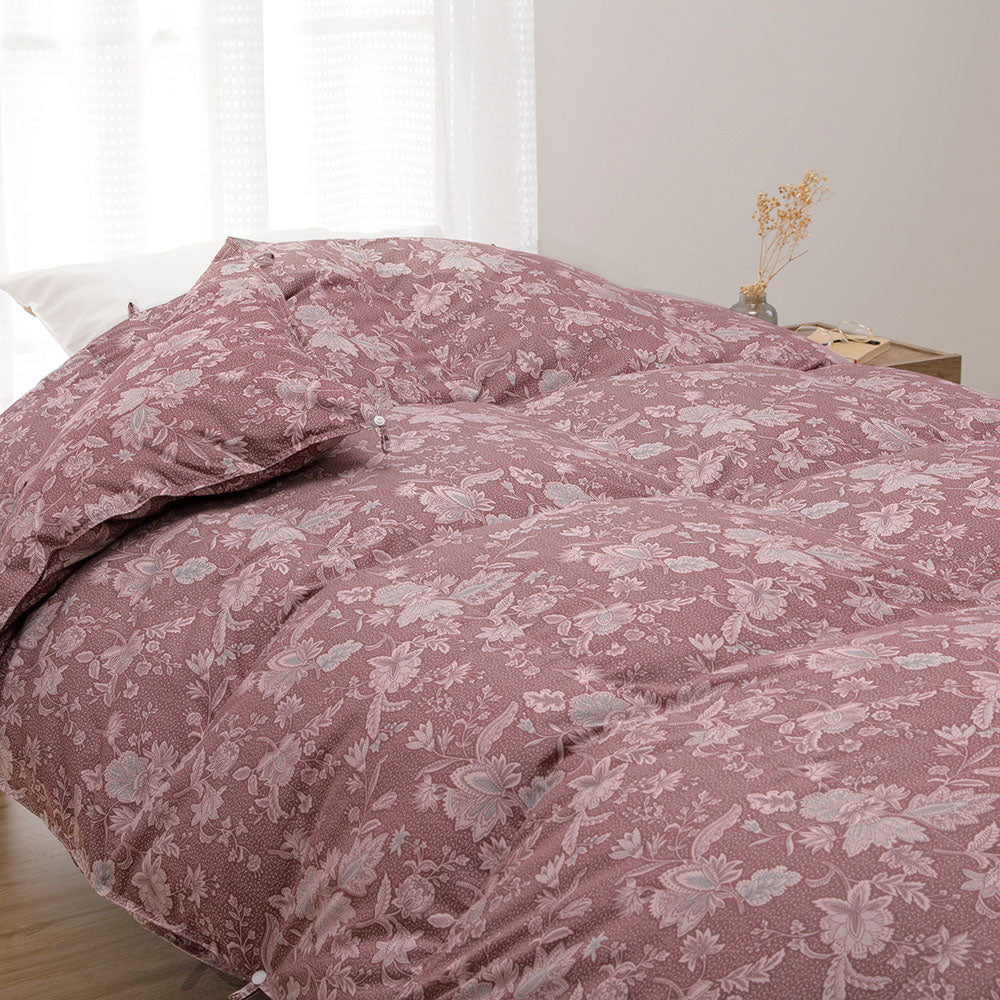 【オールシーズン使える】日本製 羽毛布団 2枚合わせ シングル グースダウン93% 夏用 冬用 エンジ ロマンス小杉 | ねむりのアトリエ