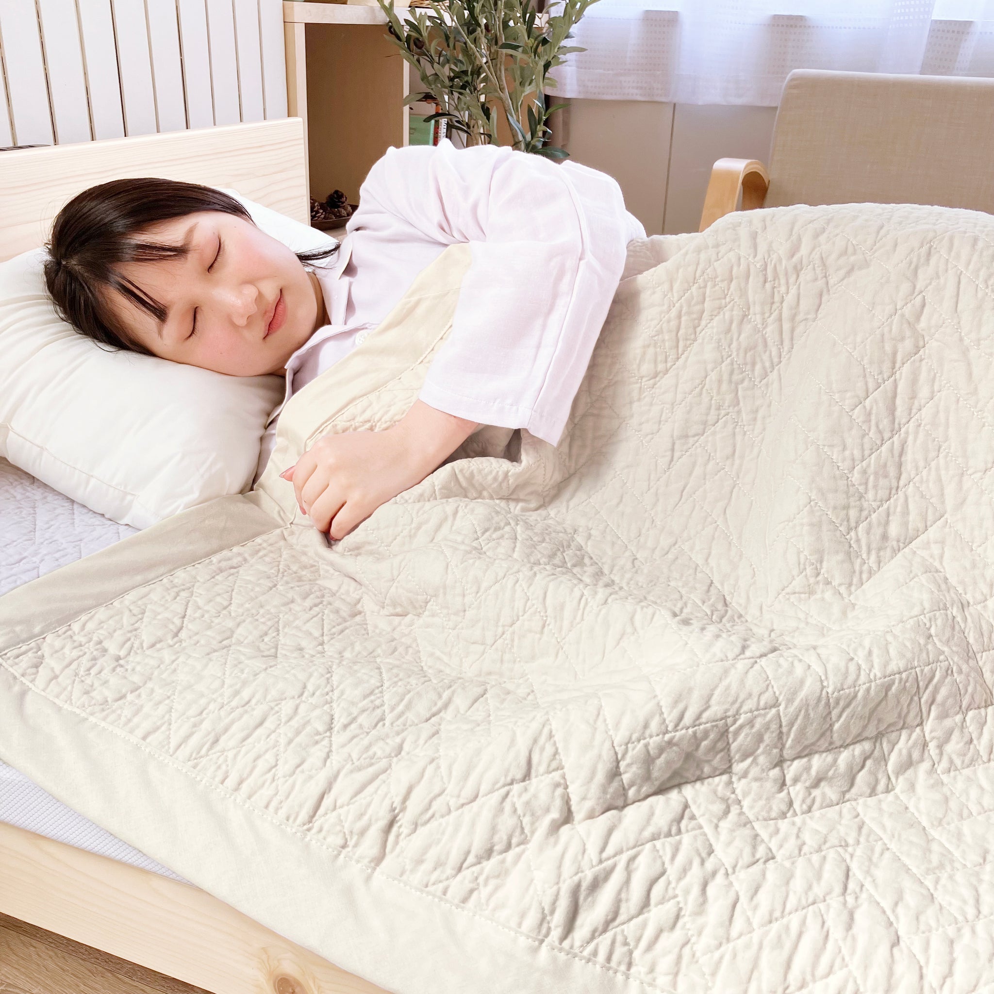 ourstyle キルトケット 晒し綿わた ウォッシャブル シンプル シングル ピンク ベージュ グレー