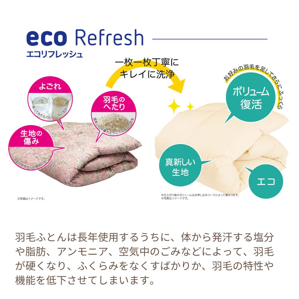 【別注】羽毛ふとんのリフォーム/ダブルロング→クイーンロング/60サテン生地