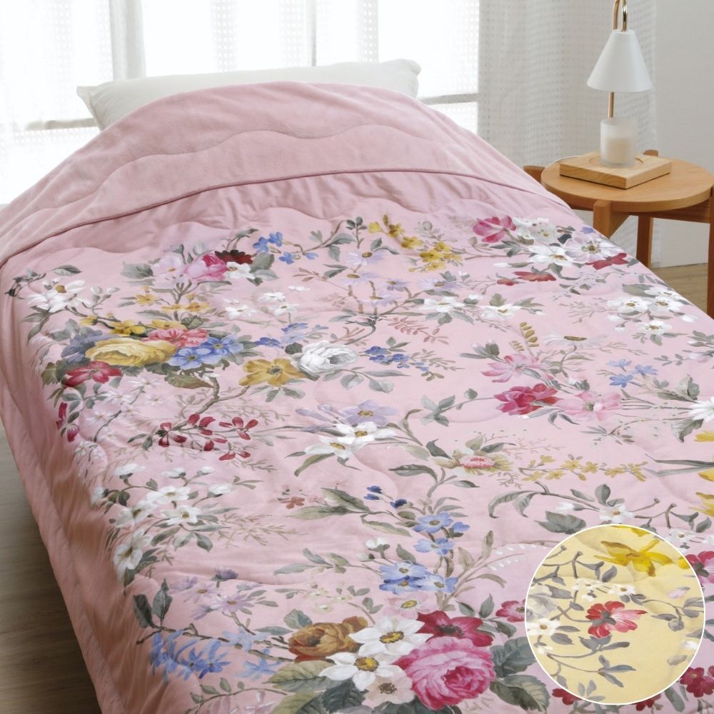 ロマンス　レトロ花柄掛け布団 155x210cm at 合繊肌掛けふとん 衿・裏生地ボアタイプ 花柄 シングル 肌掛け布団