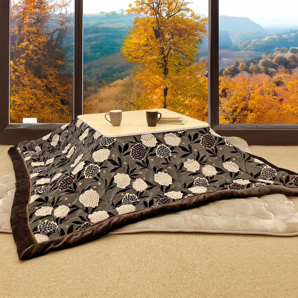 華やかな花柄デザイン】 こたつ掛けふとん ボアタイプ ジャガード