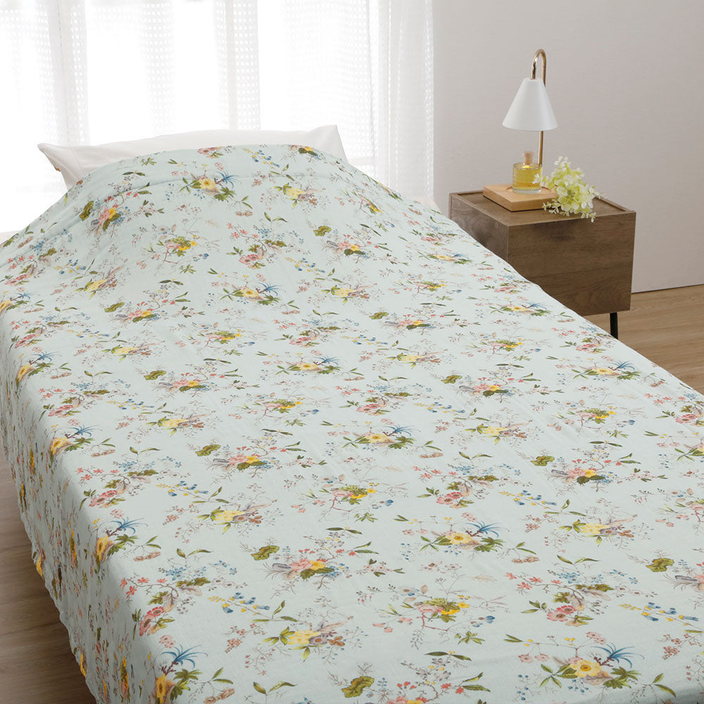 V&A ガーゼケット 綿100％ シングル 花柄 夏用掛けエアコン対策 ブルー ロマンス小杉 | ねむりのアトリエOnlineSHOP