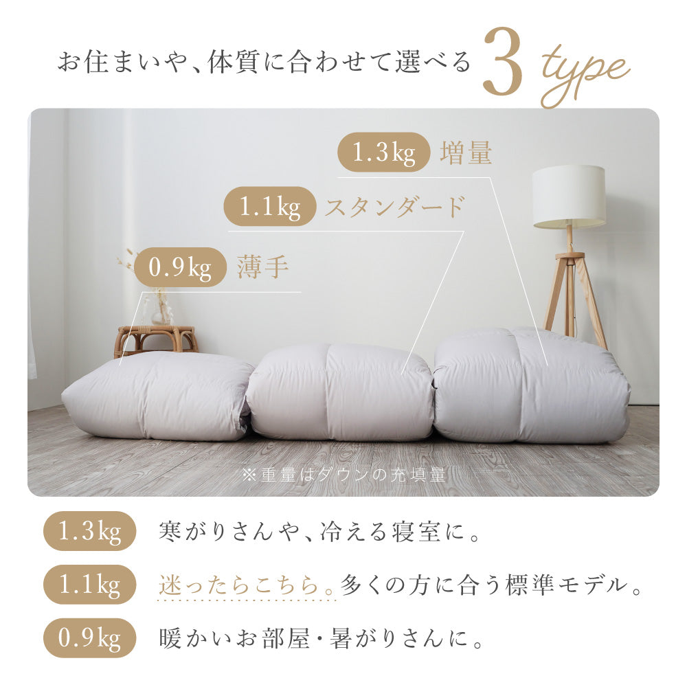 洗える羽毛掛けふとん/シルバーダウン90％/1.1kg/スタンダードタイプ