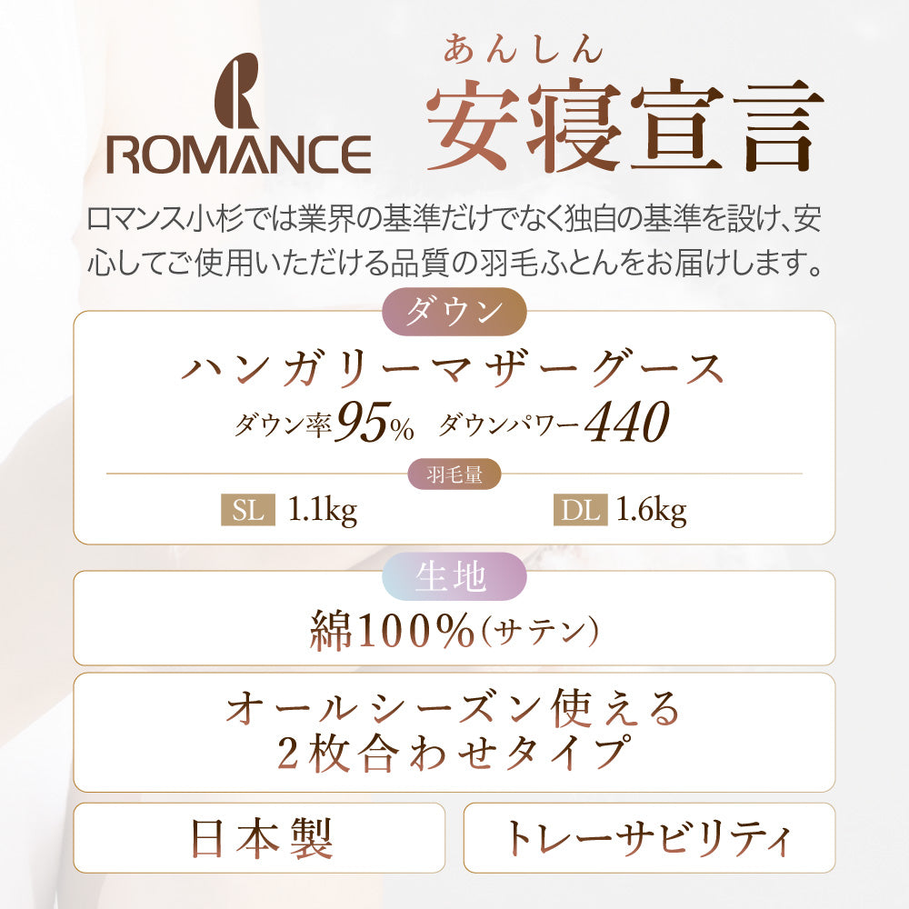 2枚合わせ羽毛掛けふとん/マザーグースダウン95%
