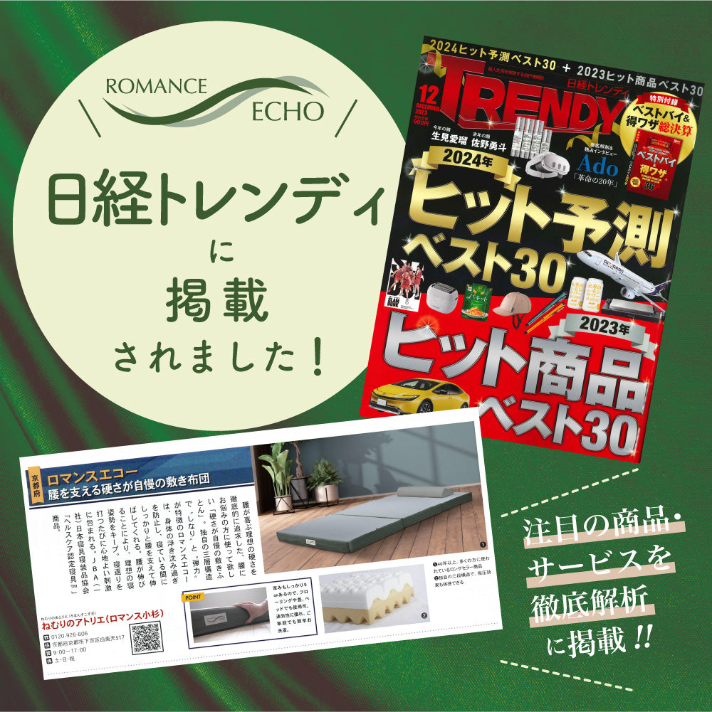 ロマンスエコー/3つ折りマットレスタイプ/JBAヘルスケア認定寝具™（シングル～ダブル）