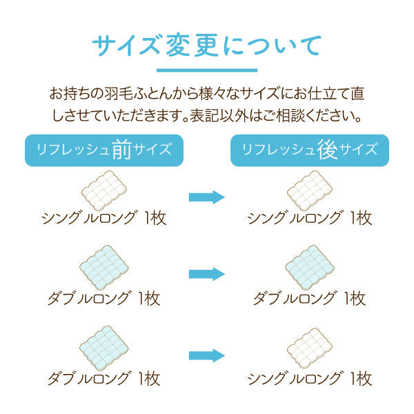 羽毛ふとんのリフォーム/綿しっかりめ生地（60サテン）/ 綿100%/シングルロング→シングルロング