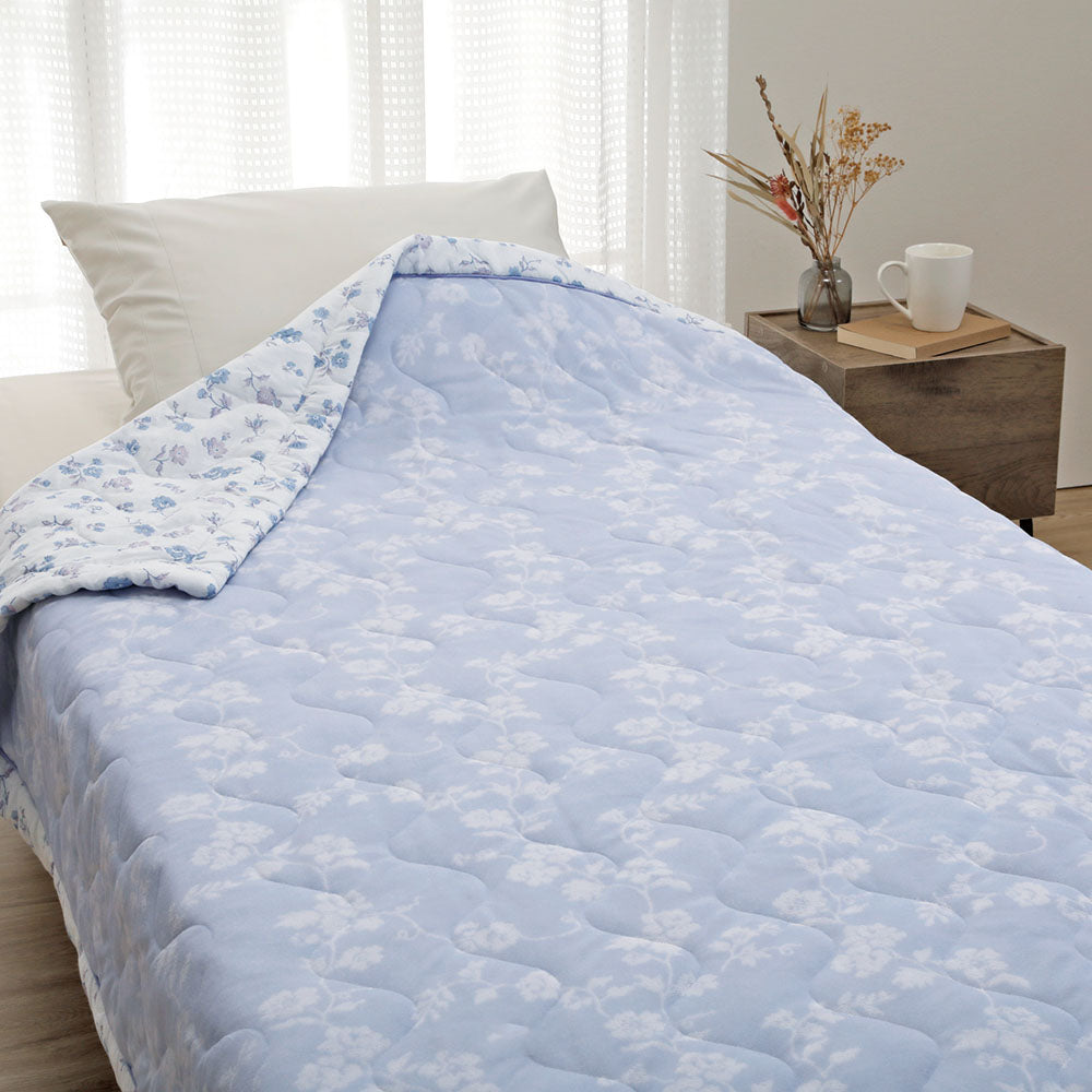 【リバーシブル仕様】肌掛けふとん ガーゼ タオル地 洗える エアコン対策 夏用掛け ブルー ロマンス小杉 | ねむりのアトリエOnlineSHOP