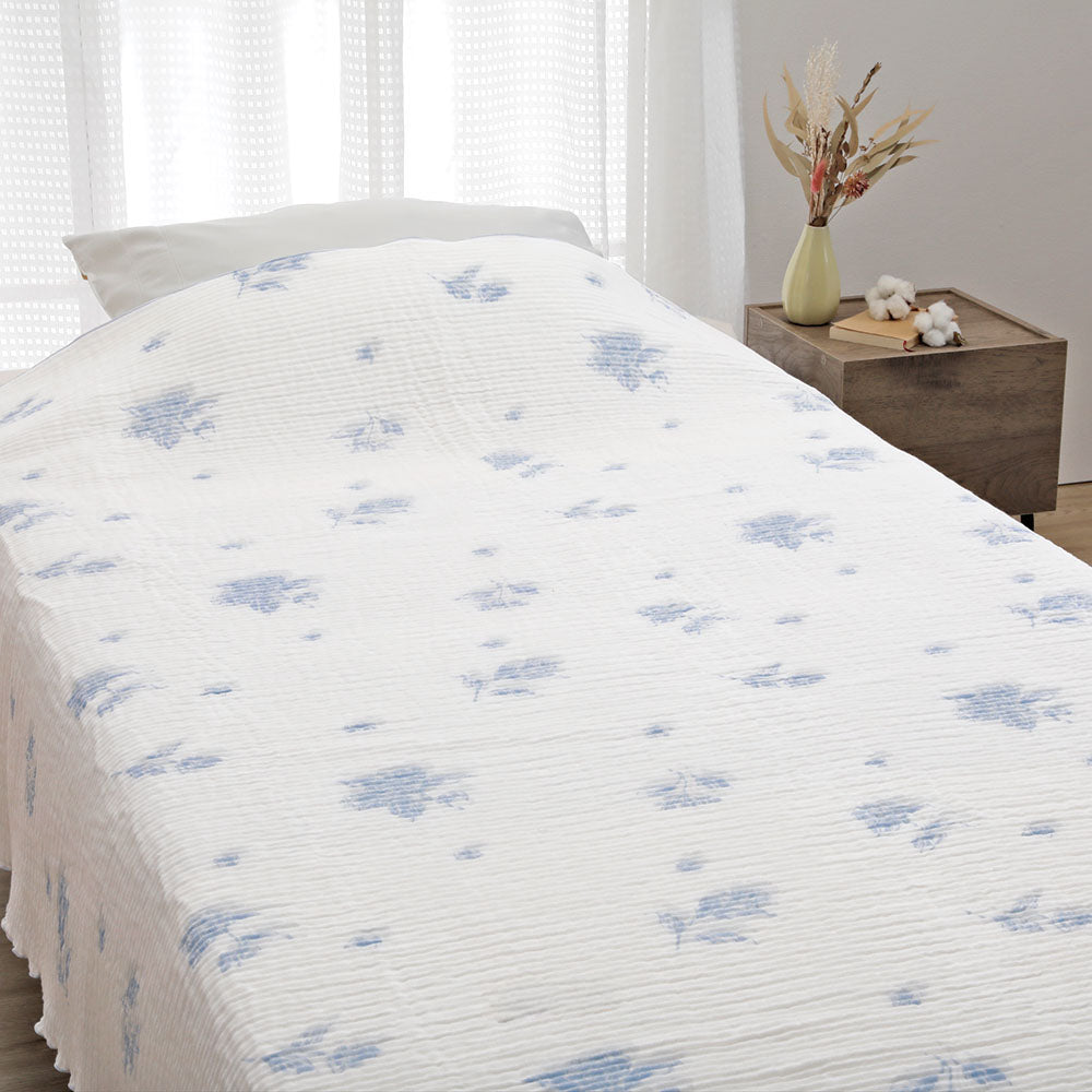 【コットン100%】 ムレーヌ®ケット 日本製 ガーゼ シール織り 高野口ブランド シングル 日本製 ブルー ロマンス小杉 | ねむりのアトリエ