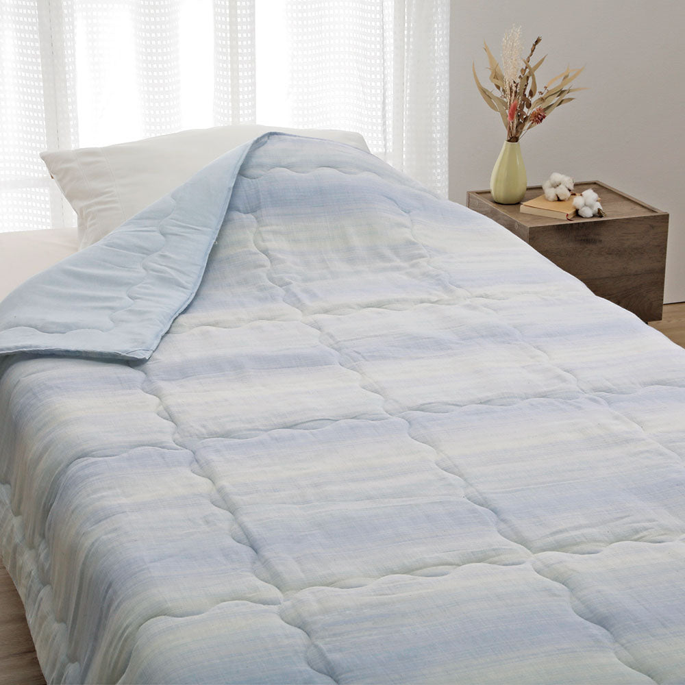 日本製 肌掛けふとん シングル 夏用掛け布団 高島ちぢみ 和晒しガーゼ 洗える ブルー ロマンス小杉 | ねむりのアトリエOnlineSHOP