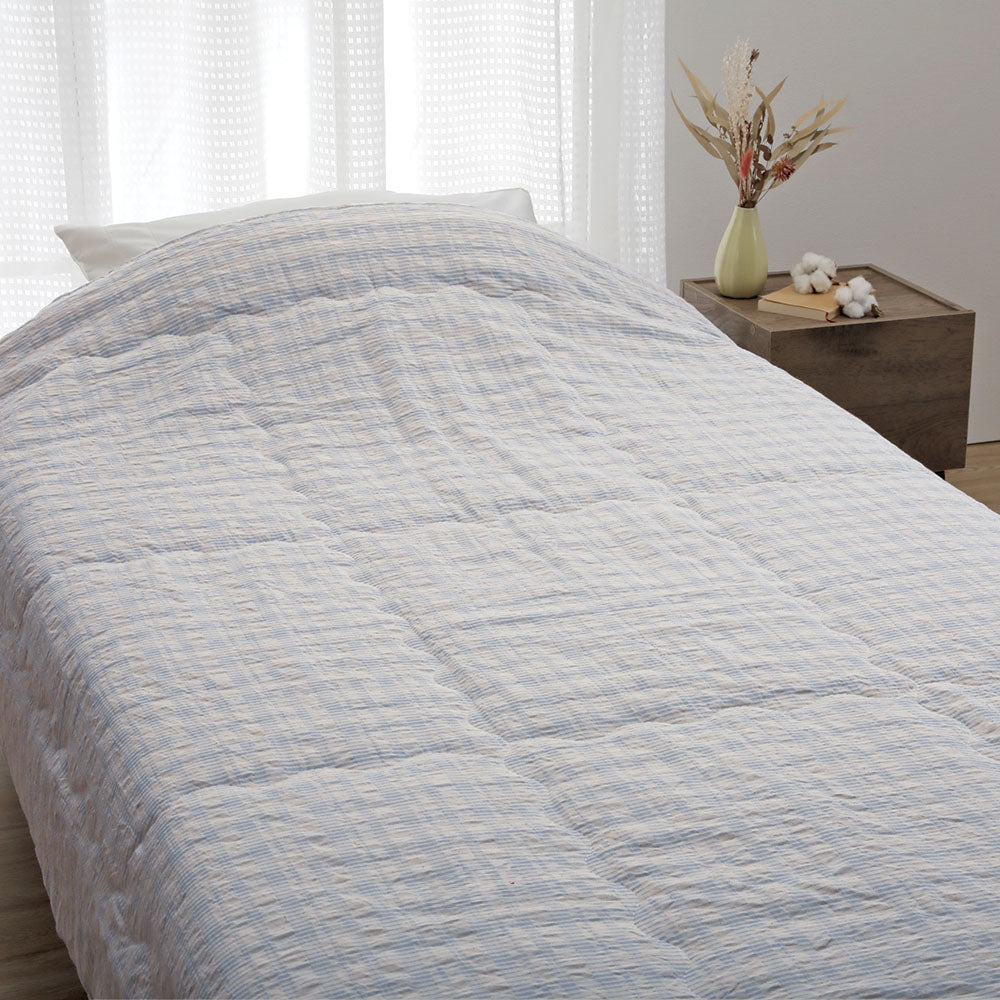 日本製 肌掛けふとん シングル 夏用 綿100％ サッカー生地 ブルー ロマンス小杉 | ねむりのアトリエOnlineSHOP