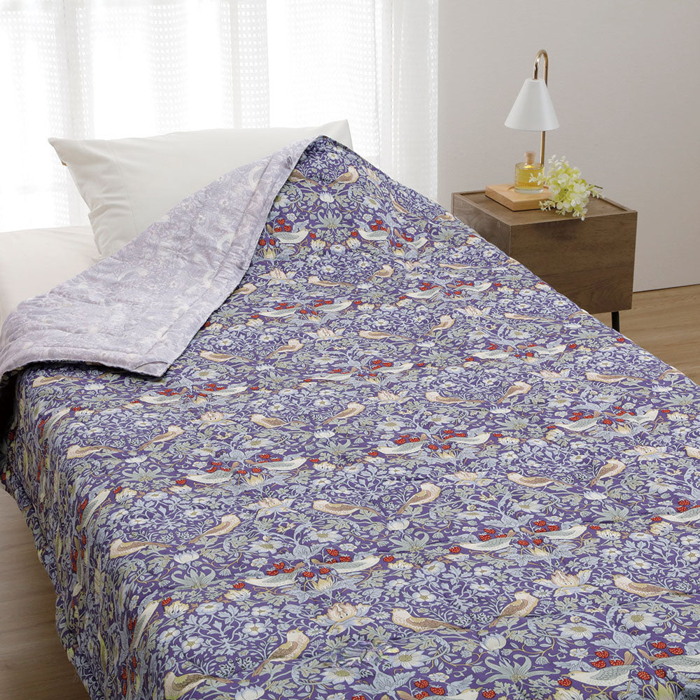 ロマンス小杉 真綿肌掛けふとん 手引き 真綿 シルク 絹 天然素材 綿100% 肌に優しい やわらか 日本製 洗える 夏用掛けふとん ブルー  いちご泥棒柄