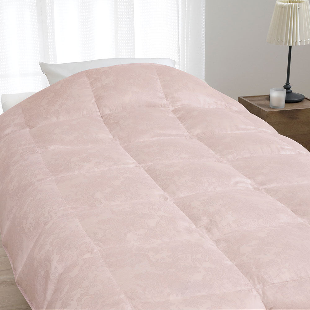 【一年中快適な羽毛肌掛け布団】日本製 真綿入羽毛肌掛けふとん シングルロング ダブルロング シルク ダウン90％ ピンク