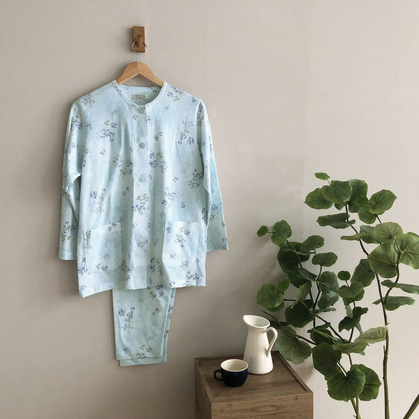 M 】天竺&パイル リラックス パジャマ グレーロゴ ピンクボーダー